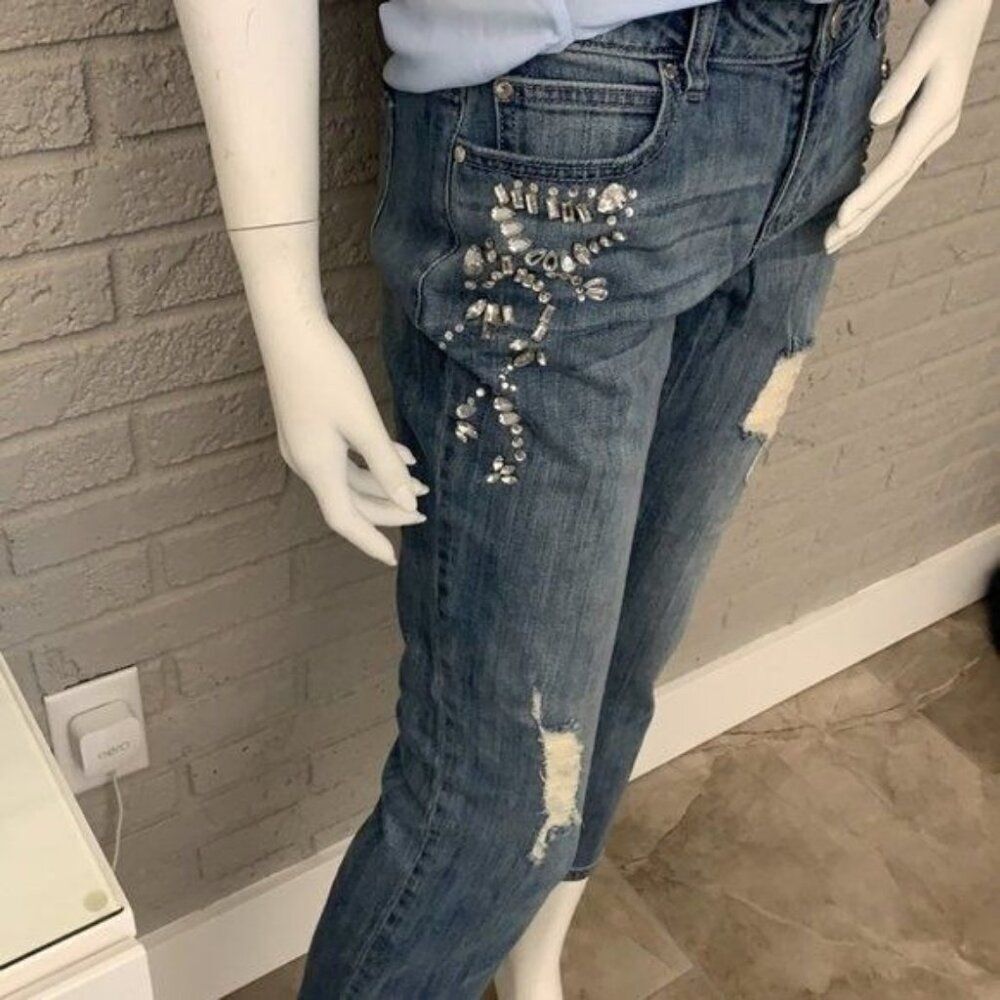 Jennifer Lopez Women Rhinestone Embellish Blue Denim Ankle Jeans size 2 - Picture 3 of 8
